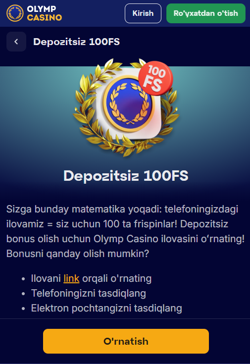 Depozitsiz 100FS Olymp Casino