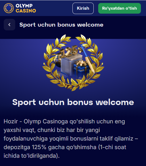 Sport uchun bonus welcome Olimp Casino UZ